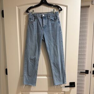 Topshop Blue Ankle Jeans with Frayed Hem